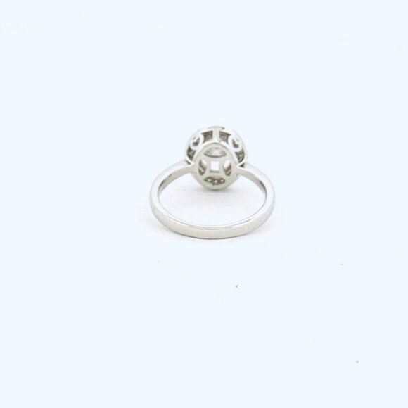 Estate Sterling Silver 925 Simulated Diamond Halo Ring Size 6 Rhodium Finish - Picture 3 of 8